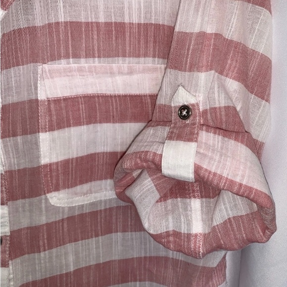 New York & Co. Blouse Striped Red White Shirt 100% Cotton Button Down Medium - Picture 8 of 9